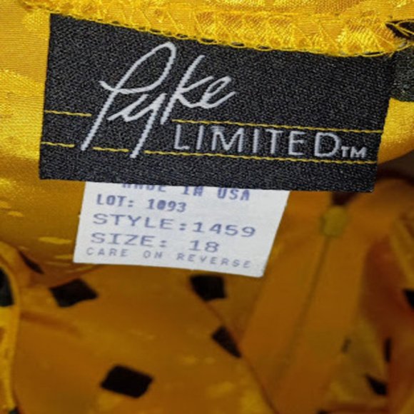 Vintage Pyke Limited Womens Geometric Yellow Black Jacquard Satin Blouse - Picture 4 of 4